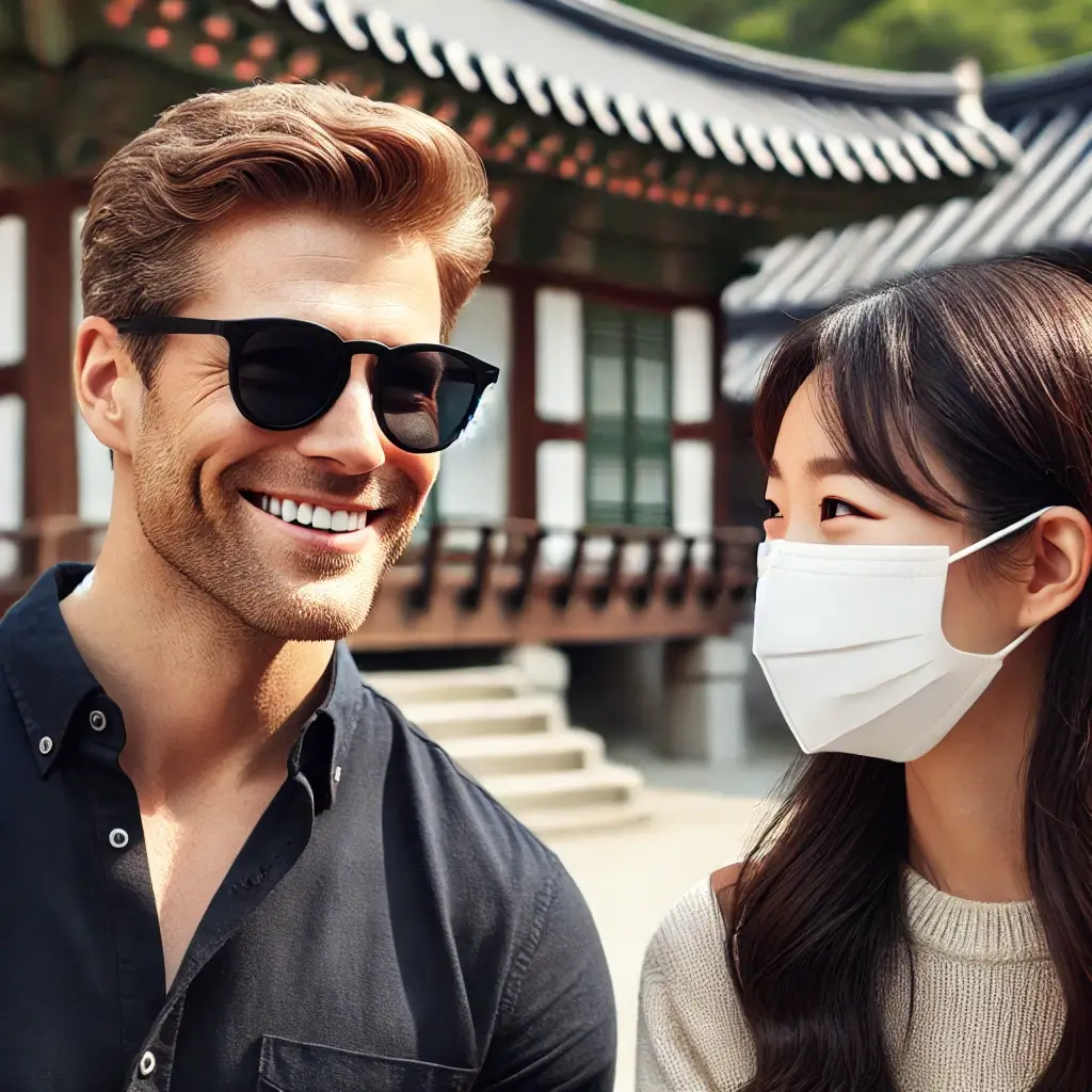 A Korean Wearing a Mask and An American Wearing Sunglasses