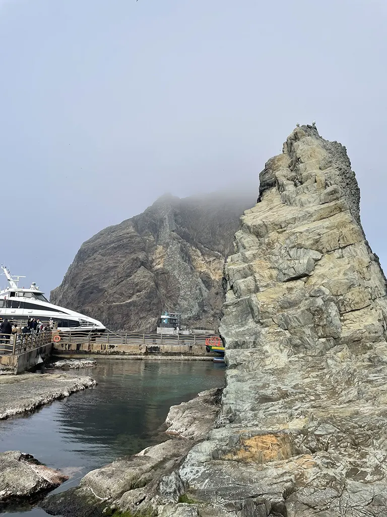 Aerial view of Dokdo, a rocky island in the East Sea.